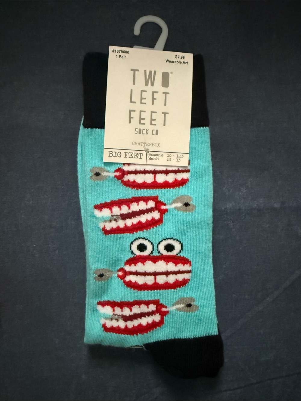 Two Left Feet Big Feet Chattering Teeth Crew Socks - Turquoise